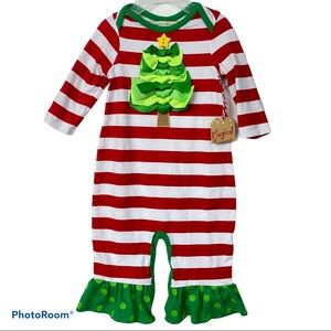 Baby Girl Christmas Tree Bow Ties Striped Romper